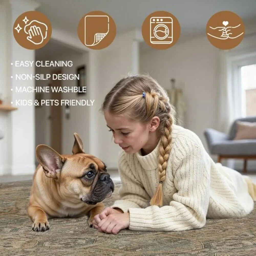 New 2x3 Entryway Rug, Washable Vintage Non-Slip Chenille Carpet for Home & Room